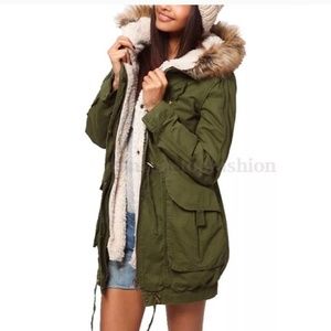 Army Green Military Hooded Anorak Jacket